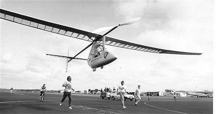 Triumph late in 1991. Sky Cycle aloft with Sue Gray in the cockpit.